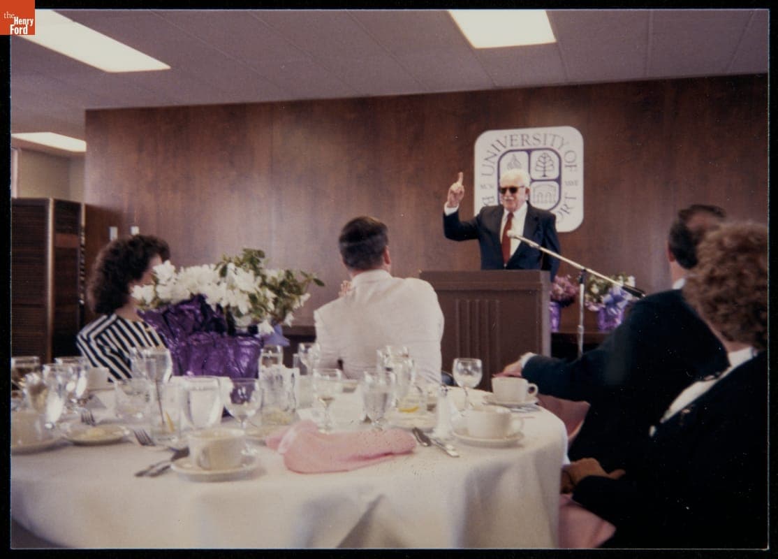George Devol Speaking at a Luncheon at the University of Bridgeport, Connecticut, 1989