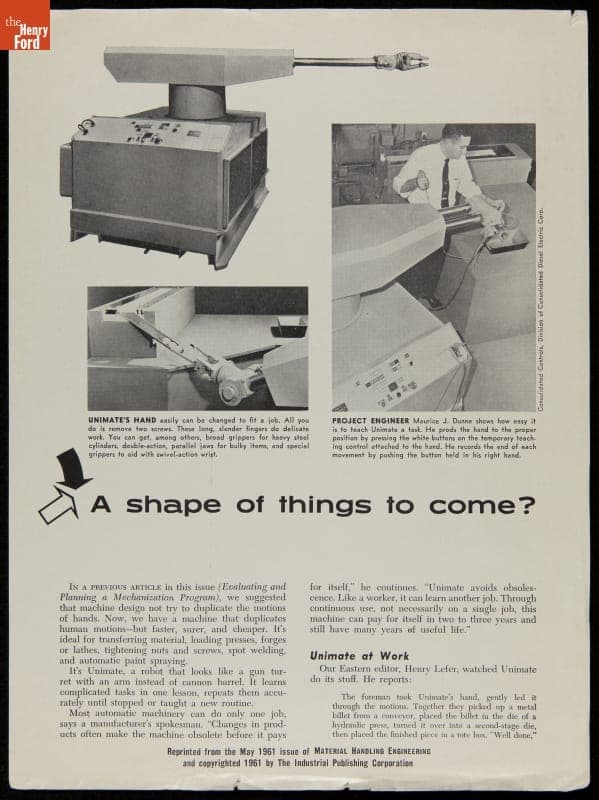 A Shape of Things to Come, Unimation Inc., 1961