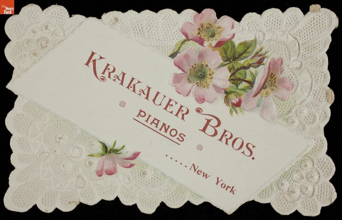 Trade Card for Krakauer Bros. Pianos Sold by Grinnell Bros., Detroit, Michigan, 1870-1900