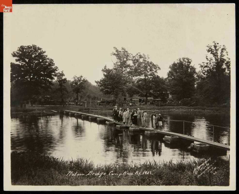 Tourists on Pontoon Bridge, Camp Knox, Kentucky, 1923