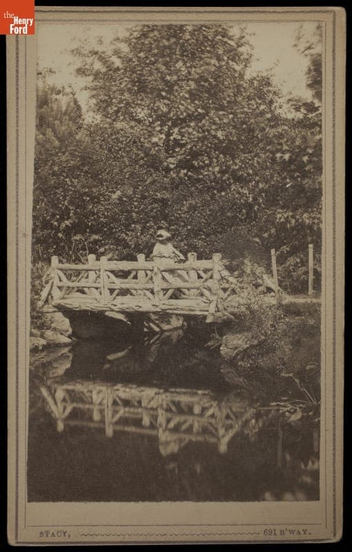 Woman on Rustic Park Bridge, circa 1865