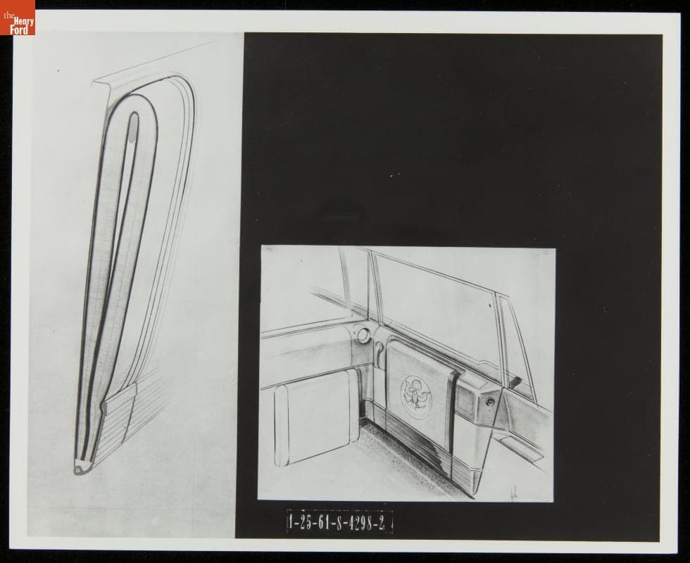 Lincoln Continental Presidential Limousine Customization, Sketch of Door Pocket and Jump Seat, 1961