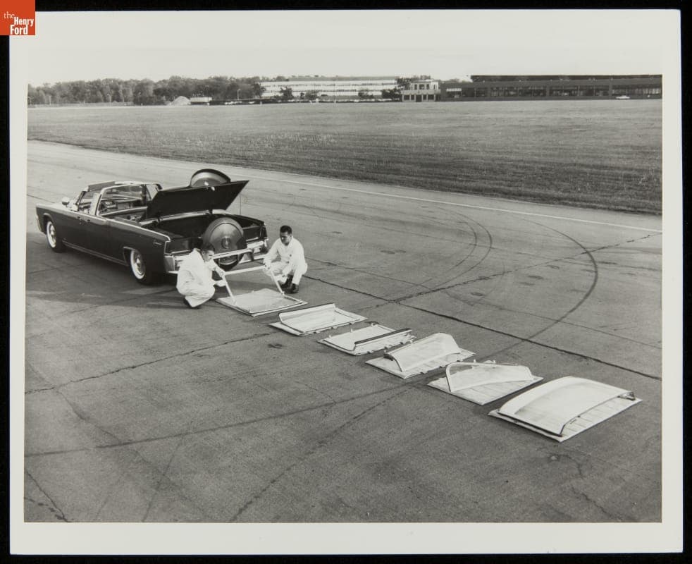 Lincoln Continental Presidential Limousine Customization, Removable Transparent Top Sections Stored in Trunk, 1961