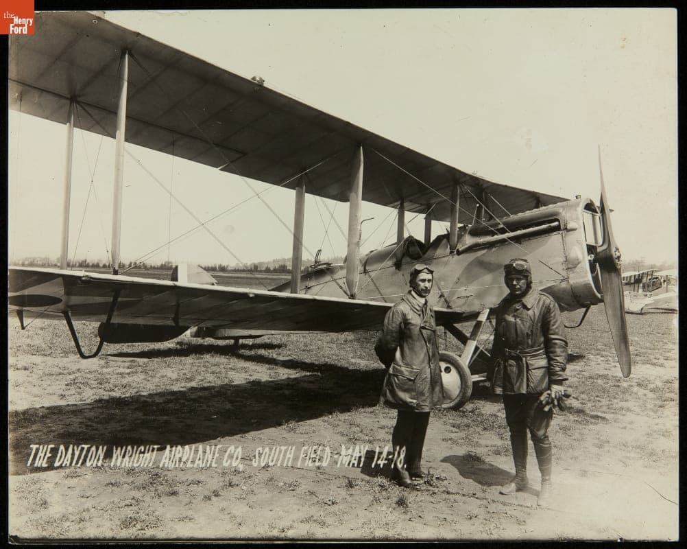 Orville Wright and Howard Rinehart with DeHavilland DH-4 Bomber, Dayton-Wright Company, South Field, Dayton, Ohio, 1918