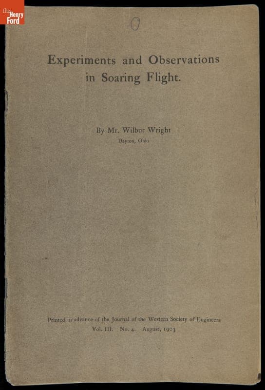 Pamphlet, "Experiments and Observations in Soaring Flight," Wilbur Wright, 1903