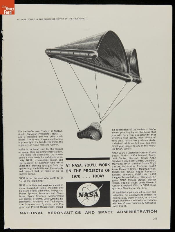 Recruiting Advertisement for NASA, "You'll Work on the Projects of 1970, Today," June 1962