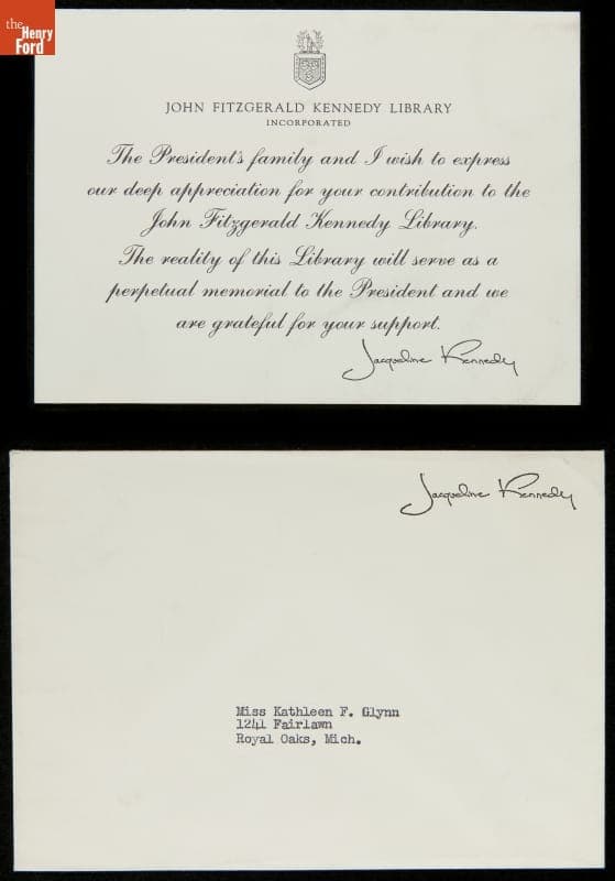 Thank-You Note Card from Jacqueline Kennedy, circa 1964