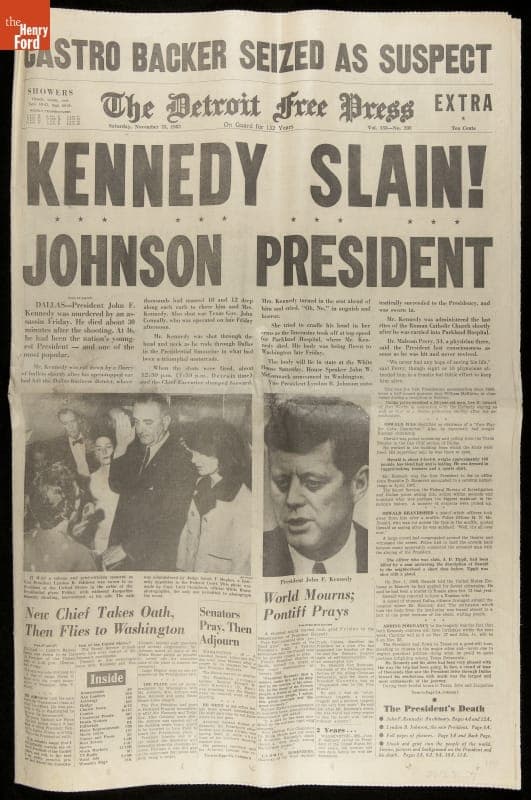 Detroit Free Press Newspaper for November 23, 1963, "Kennedy Slain! Johnson President"
