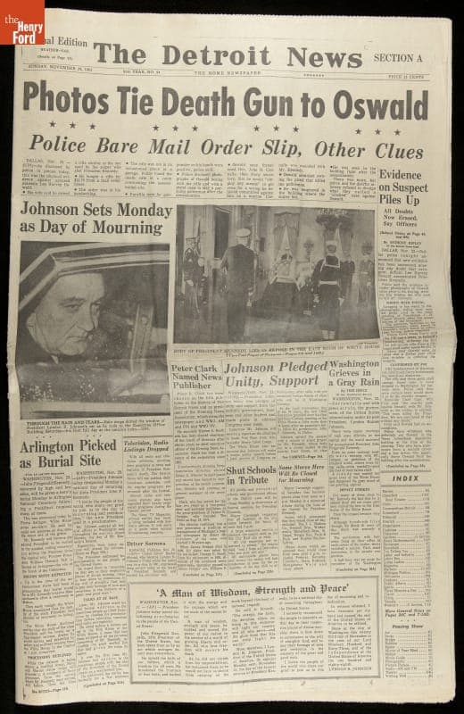 Newspaper, The Detroit News for November 24, 1963, "Photos Tie Death Gun to Oswald"