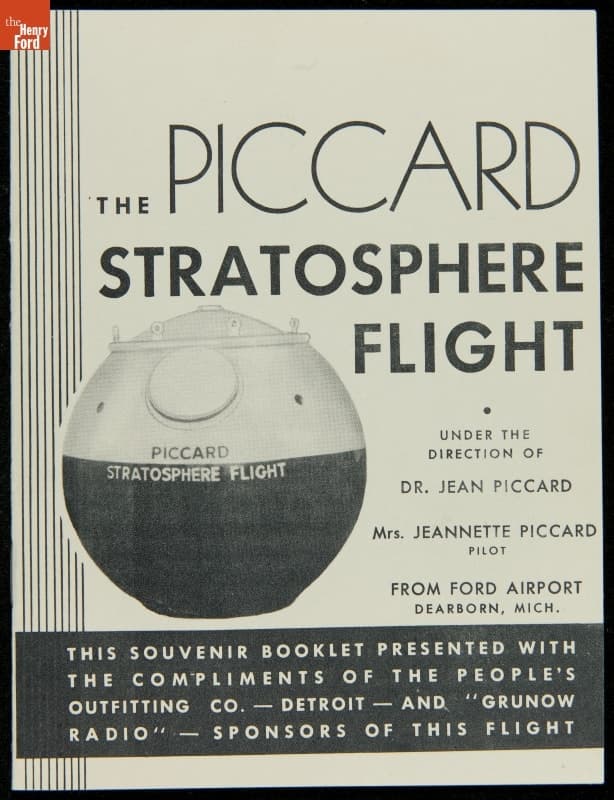 Souvenir Booklet, "The Piccard Stratosphere Flight from Ford Airport," October 23, 1934