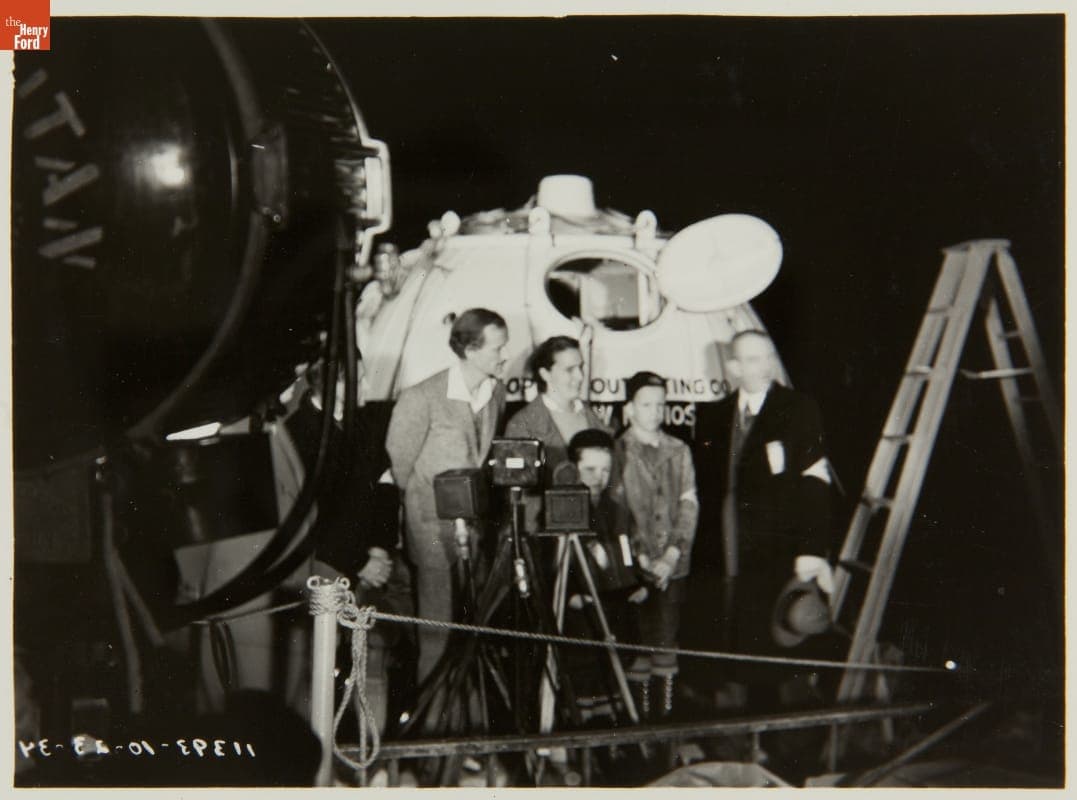 Jean and Jeannette Piccard and Others with Balloon Gondola before the Stratosphere Flight, Ford Airport, October 23, 1934
