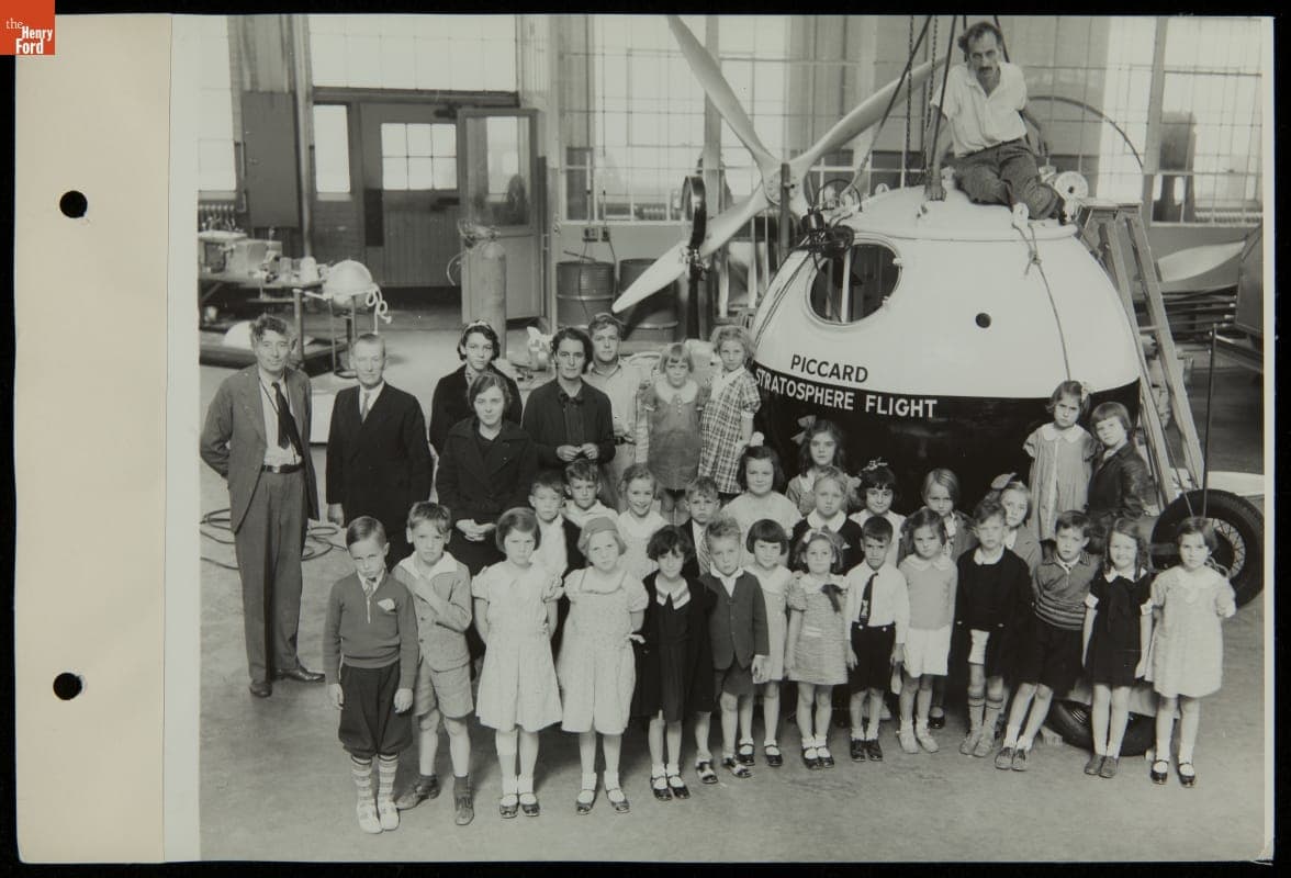 Group from Edison Institute Schools Visit the Piccard Stratosphere Flight Balloon at Ford Airport, September 1934