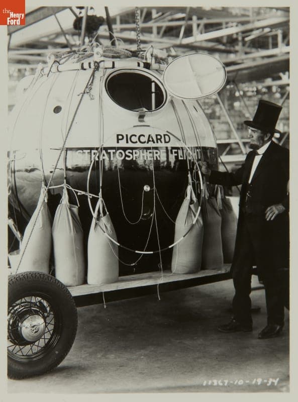 Lincoln Portrayer Charles Roscoe Miles Visiting the Piccard Stratosphere Flight Balloon at Ford Airport, October 1934