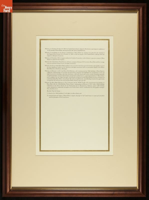 United States Senate Resolution Recognizing the 100th Anniversary of the Birth of Rosa Parks, December 19, 2012 (Page 3 of 3)