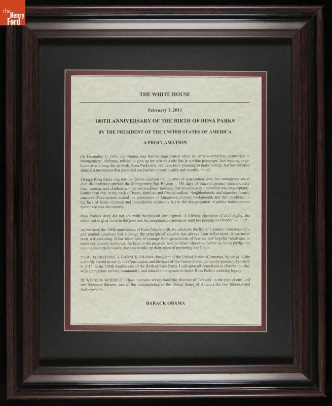 Proclamation by the President of the United States on the 100th Anniversary of the Birth of Rosa Parks, February 1, 2013
