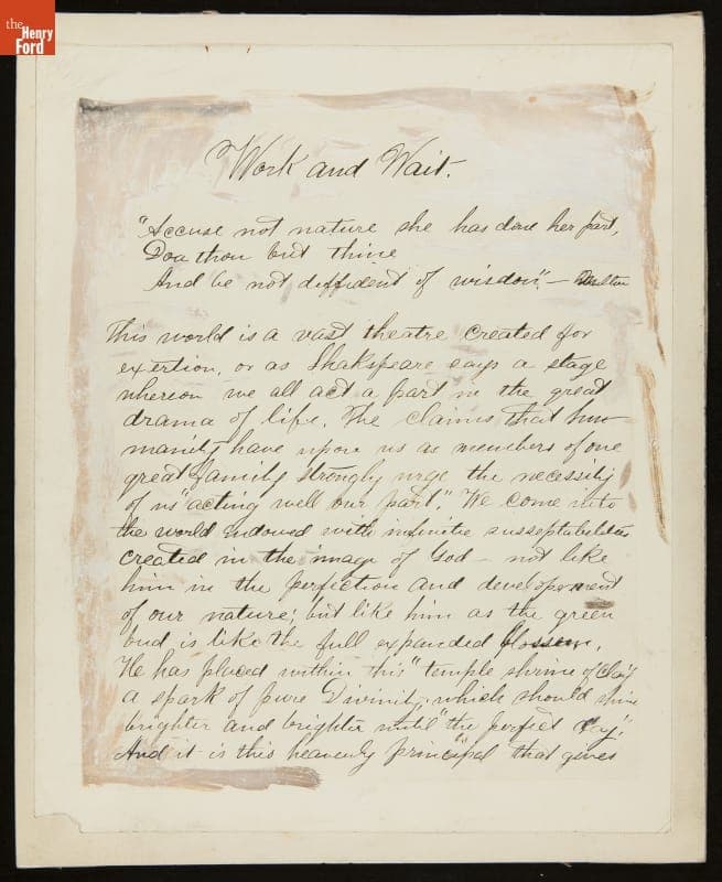 Reproduction of the 1856 Essay by John Burroughs, "Work and Wait"