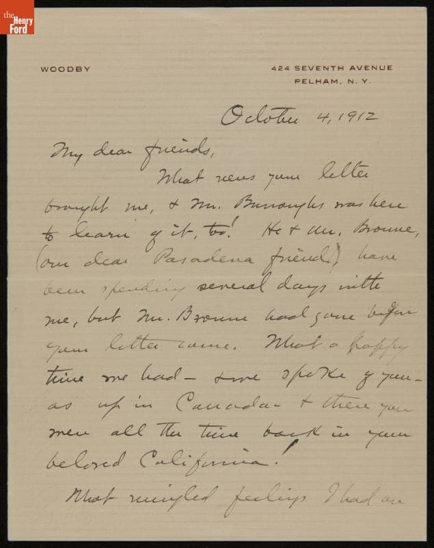 Letter from Clara Barrus to Mrs. J. Edward B. Greene, October 4, 1912