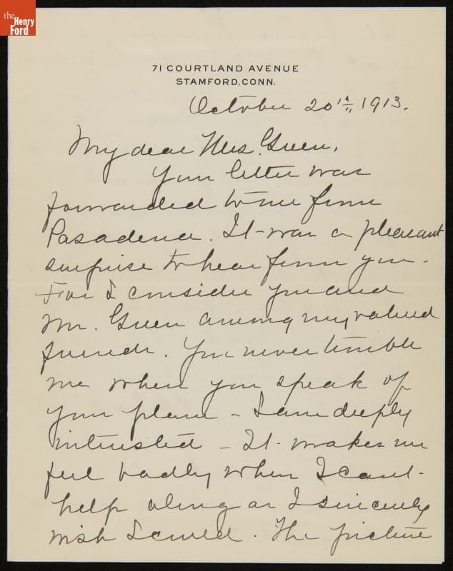 Letter from Annie Weber to Eva C.B. Greene, October 20, 1913