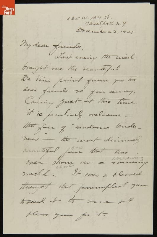 Letter from Clara Barrus to Mr. and Mrs. J. Edward B. Greene, December 22, 1921