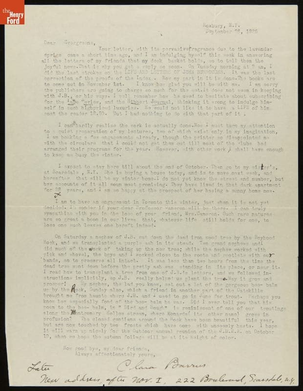 Letter from Clara Barrus to Mr. and Mrs. J. Edward B. Greene, September 26, 1925