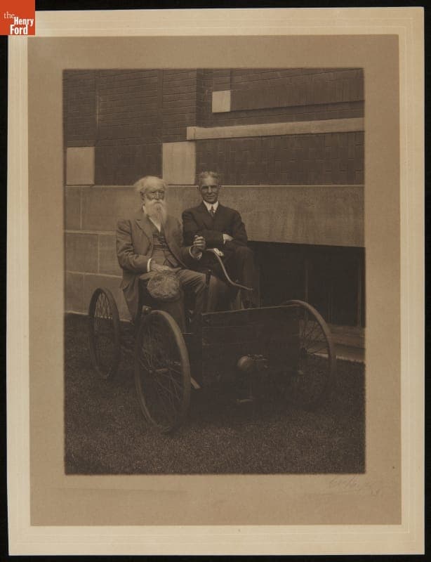 John Burroughs and Henry Ford in the Quadricycle at the Highland Park Plant, June 1913