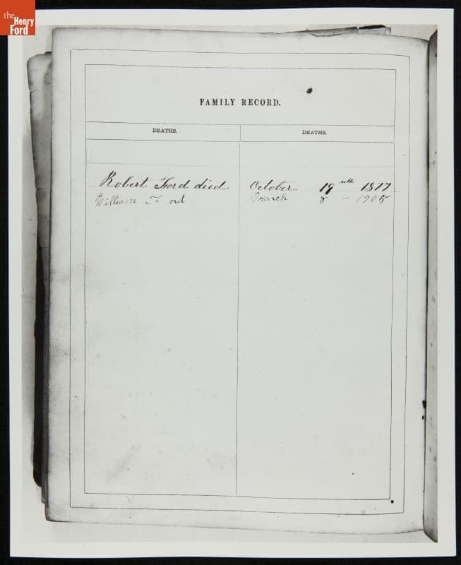 Deaths of Henry Ford's Brother, Robert and Father, William, Recorded in a Family Bible, 1877-1905