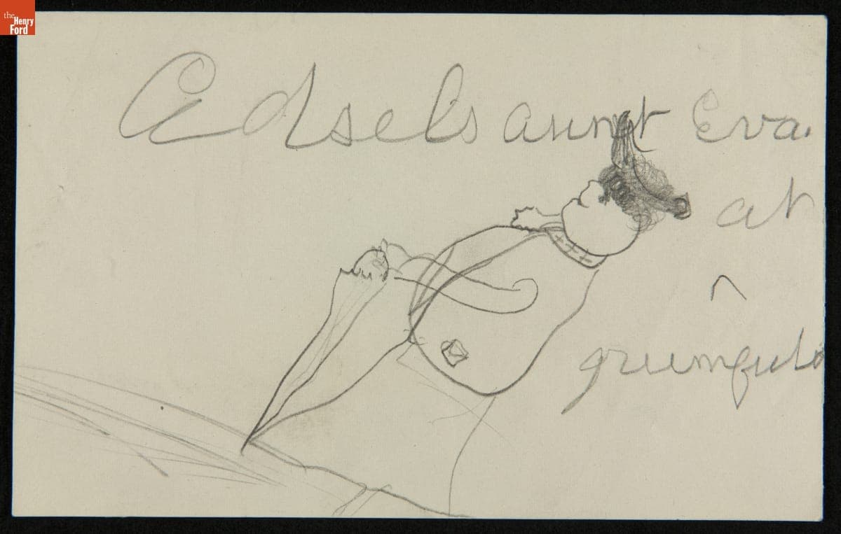 Drawing, "Aunt Eva at Greenfield" by Edsel Ford, 1898-1903
