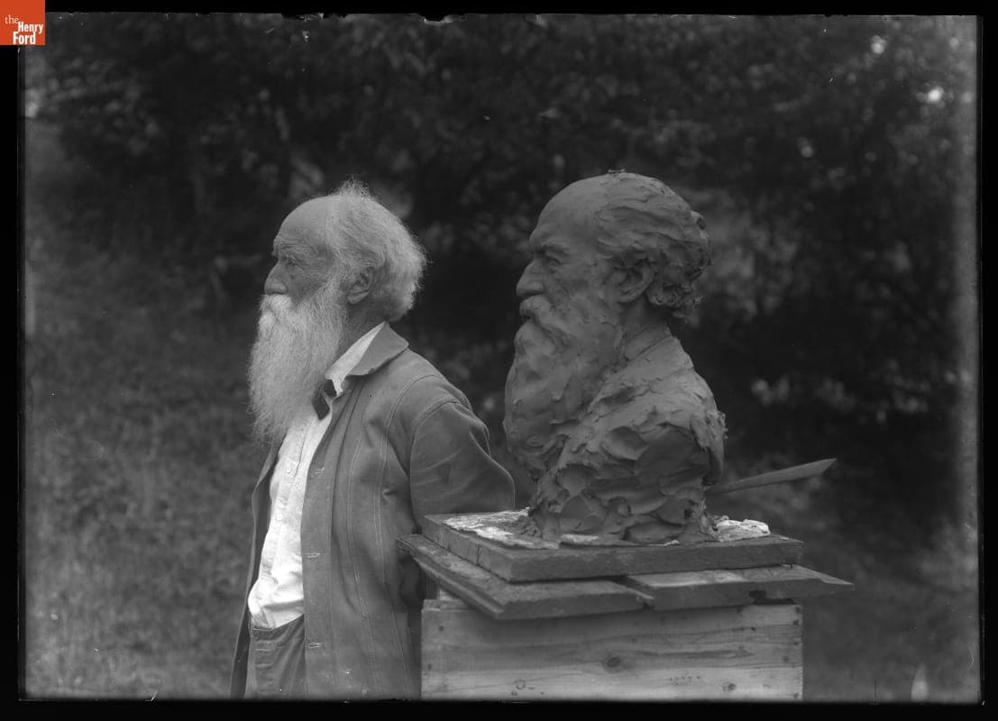 John Burroughs with Clay Model Bust by C. S. Pietro, 1912