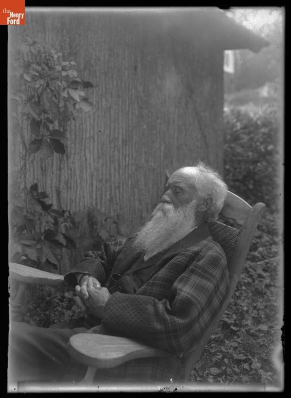 John Burroughs Seated outside Slabsides, circa 1915