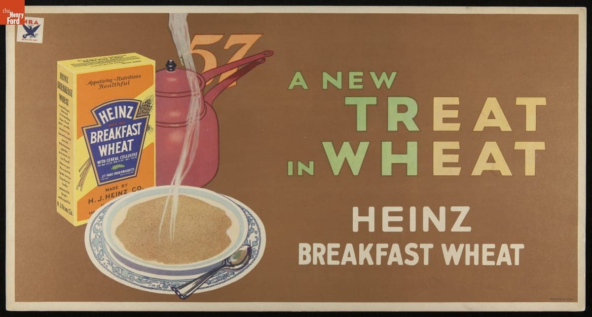 Streetcar Advertising Poster for Heinz Breakfast Wheat, "A New Treat in Wheat," 1933-1935