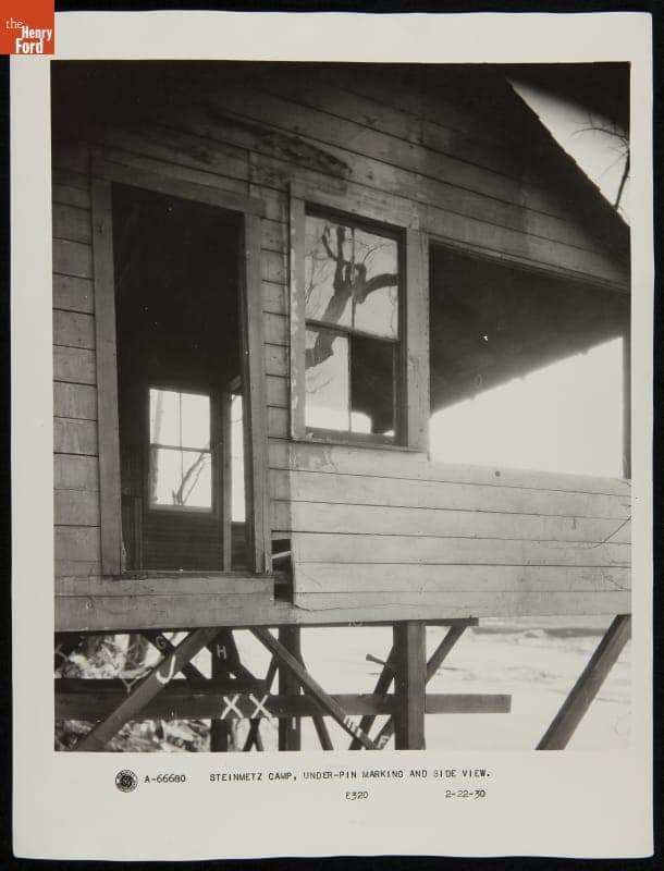 Preparing Charles Steinmetz Cabin for Dismantling before the Move to Greenfield Village, February 22, 1930