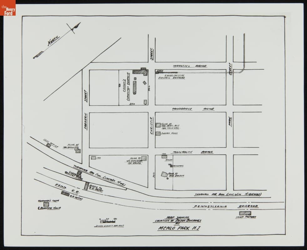"Map Showing Location of Edison Buildings at Menlo Park, N.J.," circa 1880