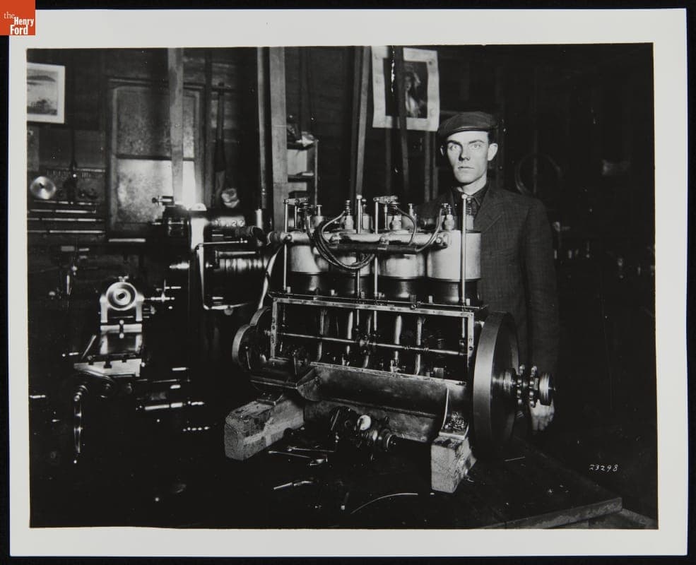 Worker with Wright Model B Engine, 1912