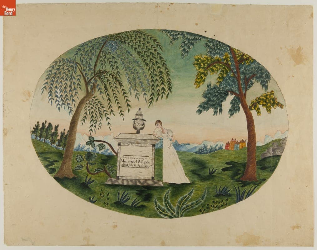 Watercolor Painting, Memorial for Mehitable Bradley Wingate, by her daughter Mehetabel Wingate, 1796