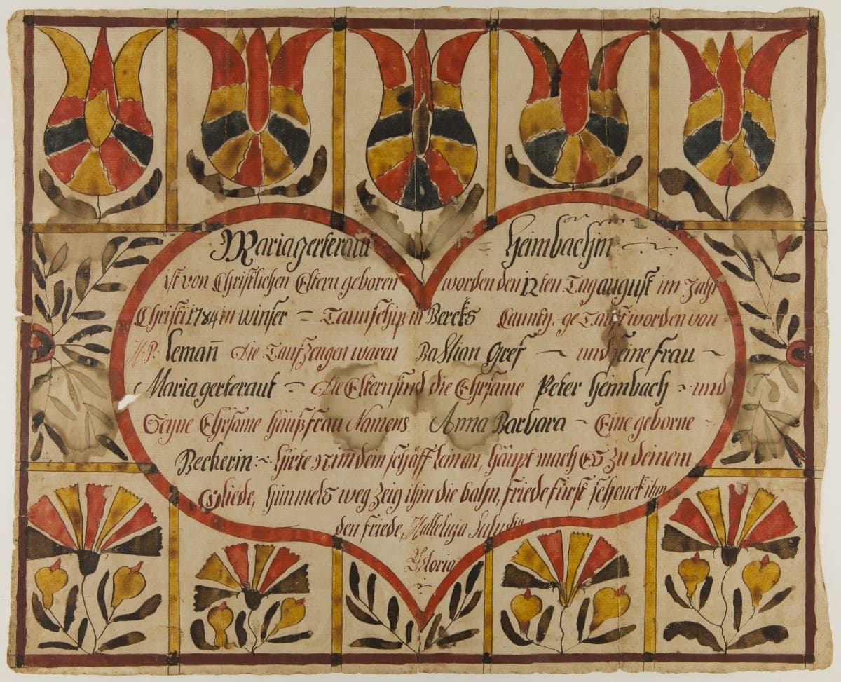 Birth and Baptismal Certificate for Maria Heimbach, 1784