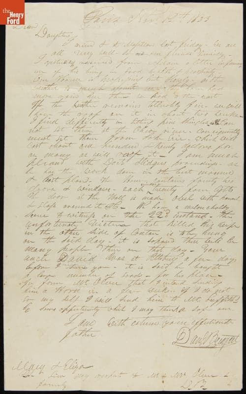 Letter from Daniel Burgat to Mary and Eliza Burgat, 1833