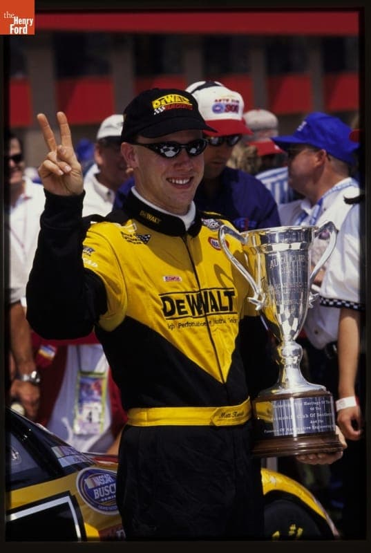 Matt Kenseth with Trophy, Auto Club 300, California Speedway, May 1, 1999