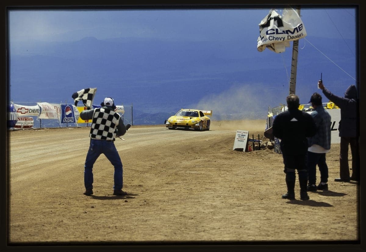 Rod Millen at Finish Line, Pikes Peak Hill Climb, Pikes Peak, Colorado, July 4, 1997