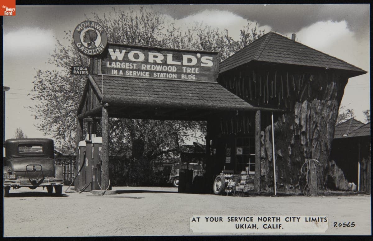 World's Largest Redwood Tree Service Station, Ukiah, California, 1937-1939