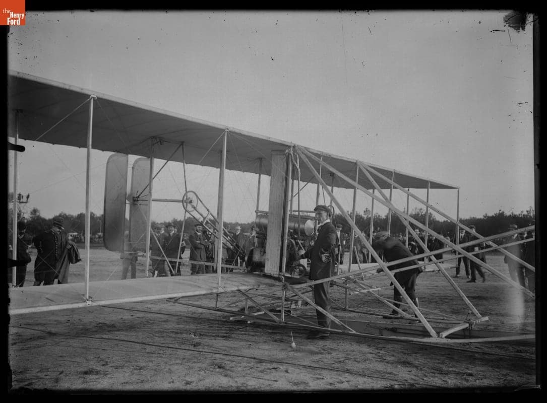 Crowd Watching Wilbur Wright Preparing the Flyer, France, 1908-1909