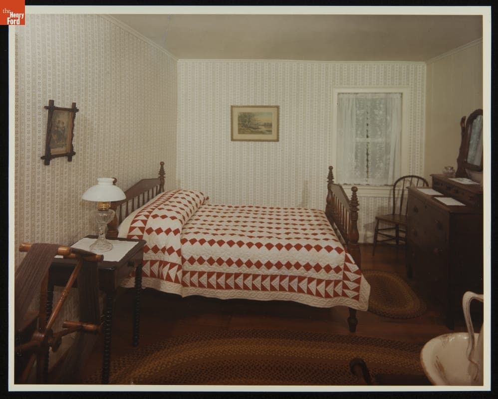 Bedroom with a Quilt Made by Harvey S. Firestone's Mother in Firestone Farm at its Original Site, Columbiana County, Ohio, 1965