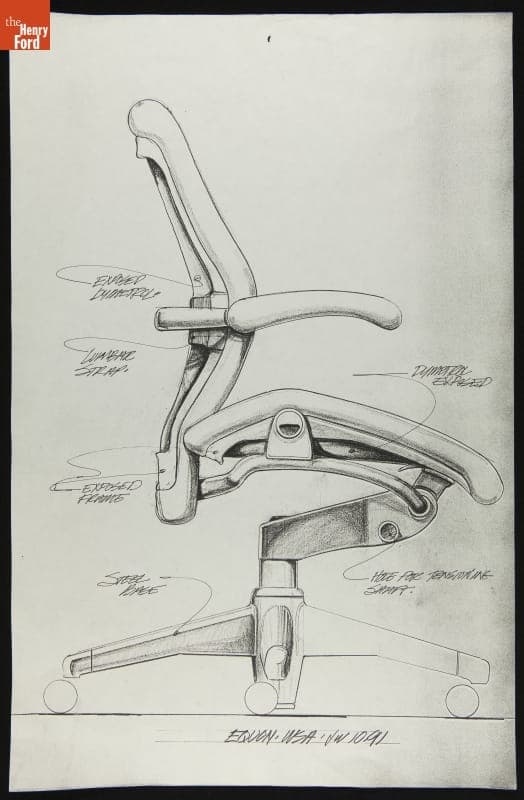 Herman Miller Aeron Chair Design Proposal Drawing, 1991-1994