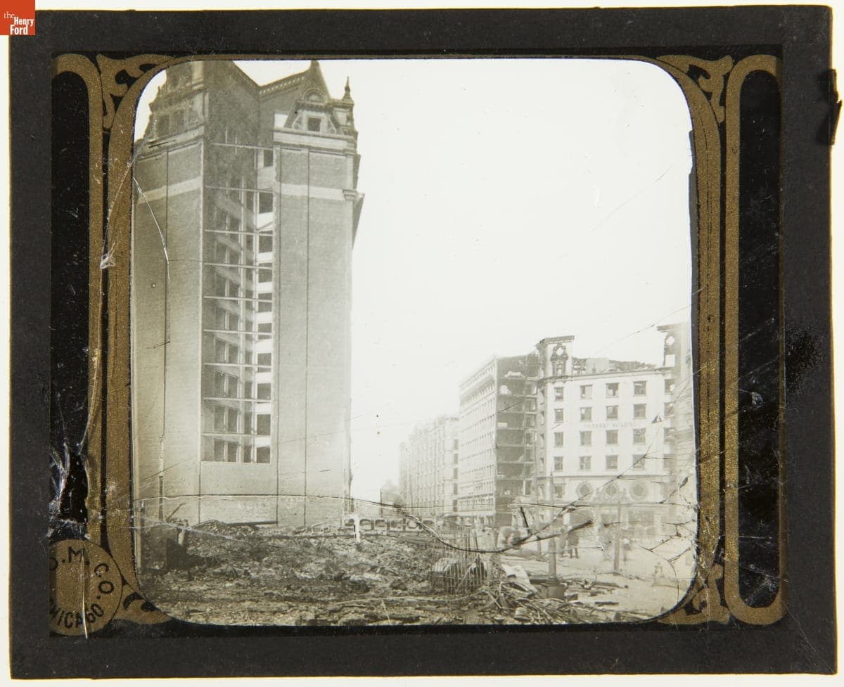 Newspaper Square Showing the Hearst Building after the San Francisco Earthquake, 1906