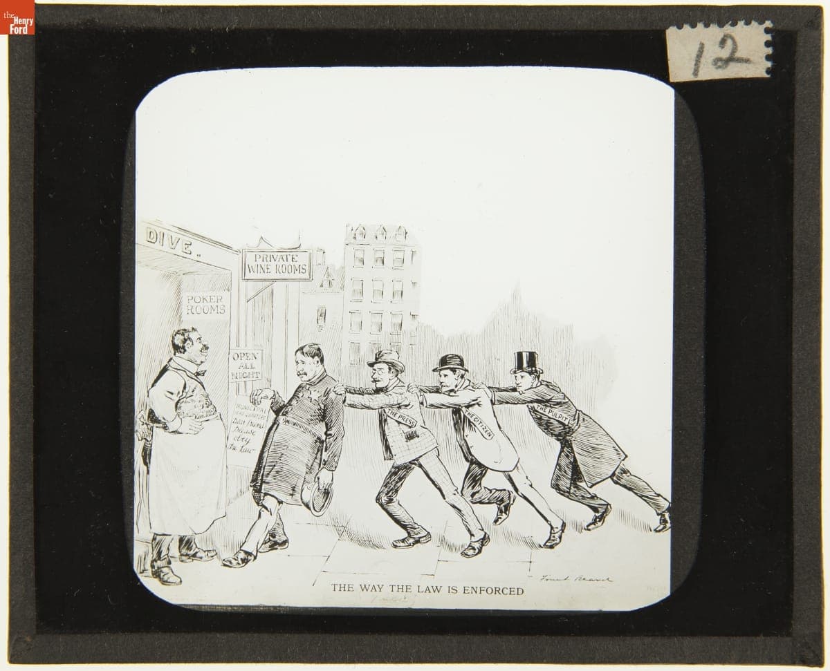 Lantern Slide, "The Way the Law is Enforced" Cartoon, 1890-1910