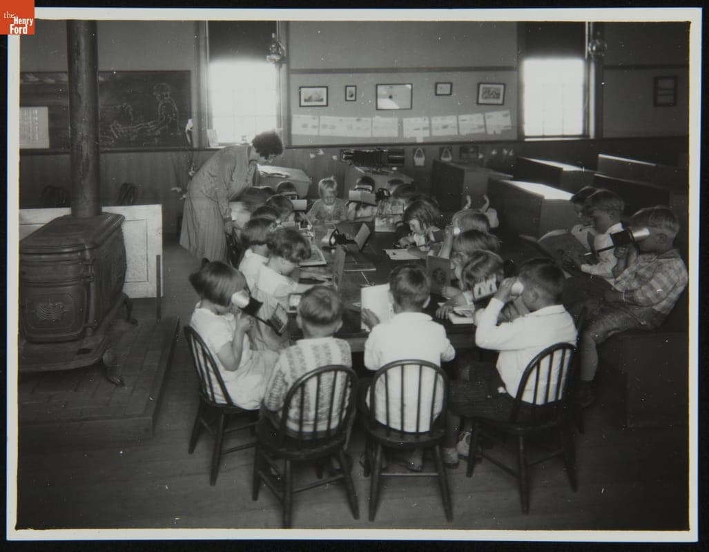 Students and a Teacher inside Scotch Settlement School at its Original Site, Dearborn Township, Michigan, 1926