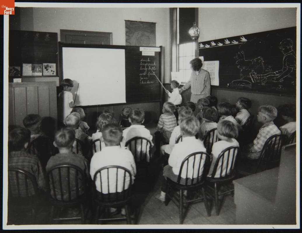 Students and a Teacher inside Scotch Settlement School at its Original Site, Dearborn Township, Michigan, 1926