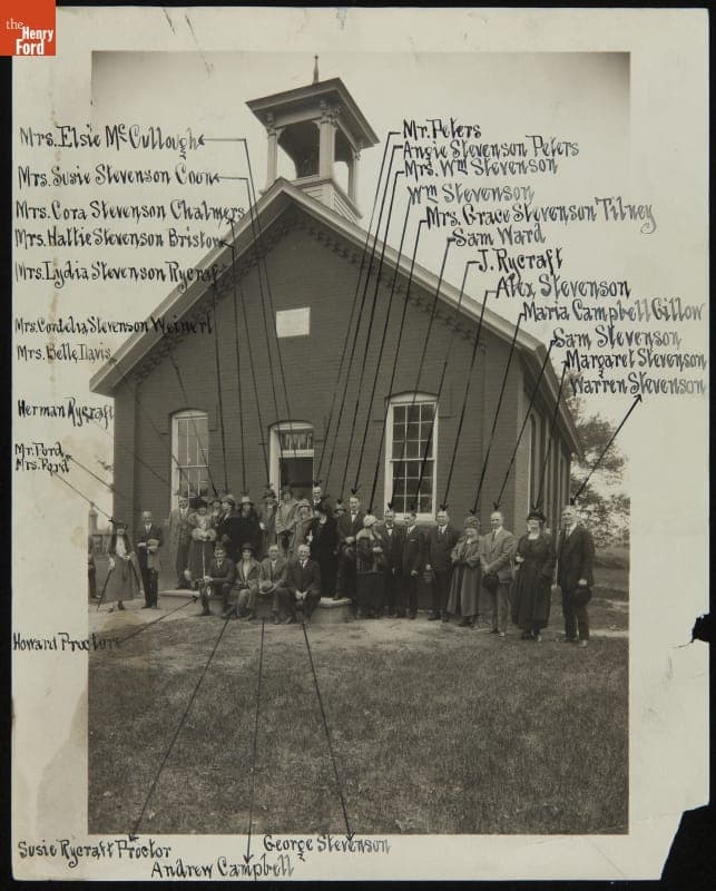 Henry Ford and Clara Ford with Group at Scotch Settlement School, Dearborn, Michigan, 1929