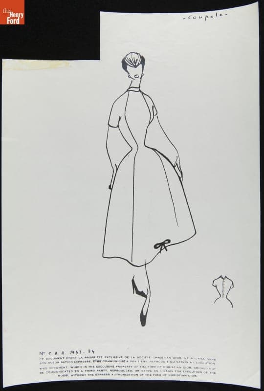 Christian Dior Fashion Design Drawing, "Coupole," 1953-1954