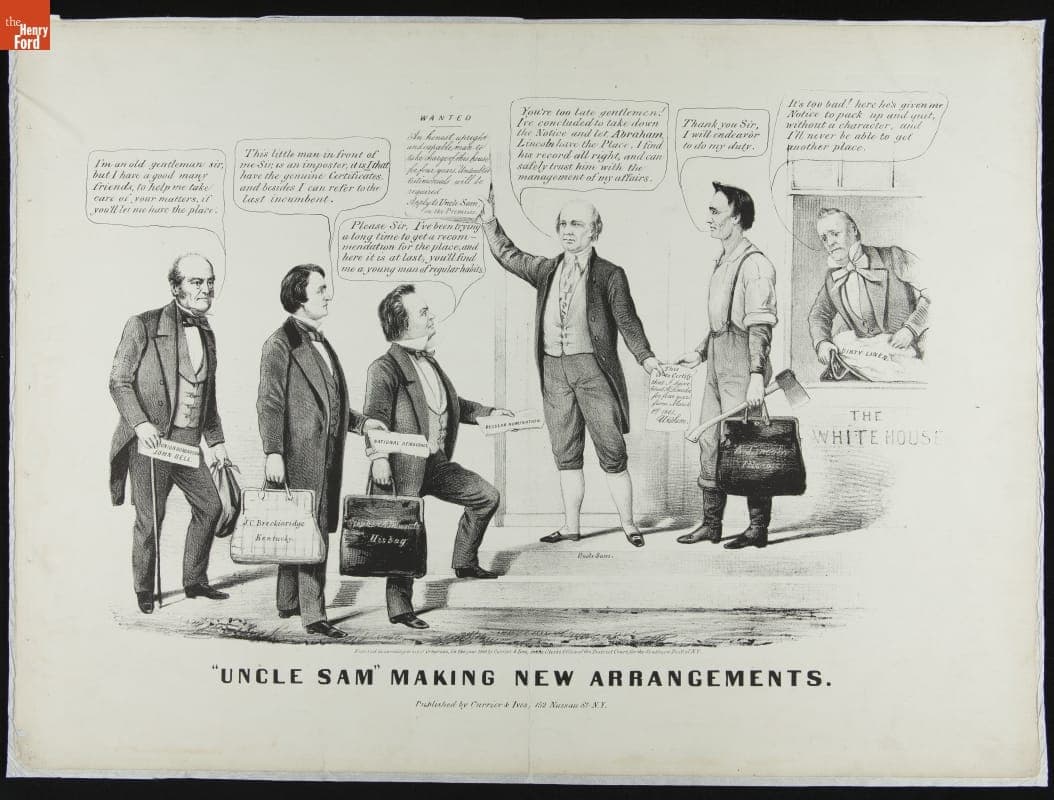 Political Cartoon, "Uncle Sam Making New Arrangements," 1860