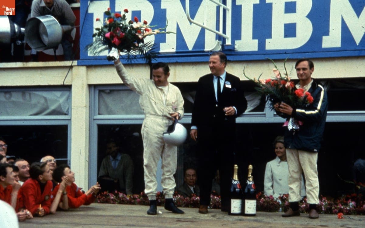 Henry Ford II and Drivers Bruce McLaren and Chris Amon Celebrating Victory at the 24 Heures du Mans (24 Hours of Le Mans) Race, June 1966